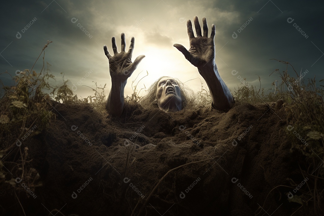 Zombie saindo da terra conceito halloween