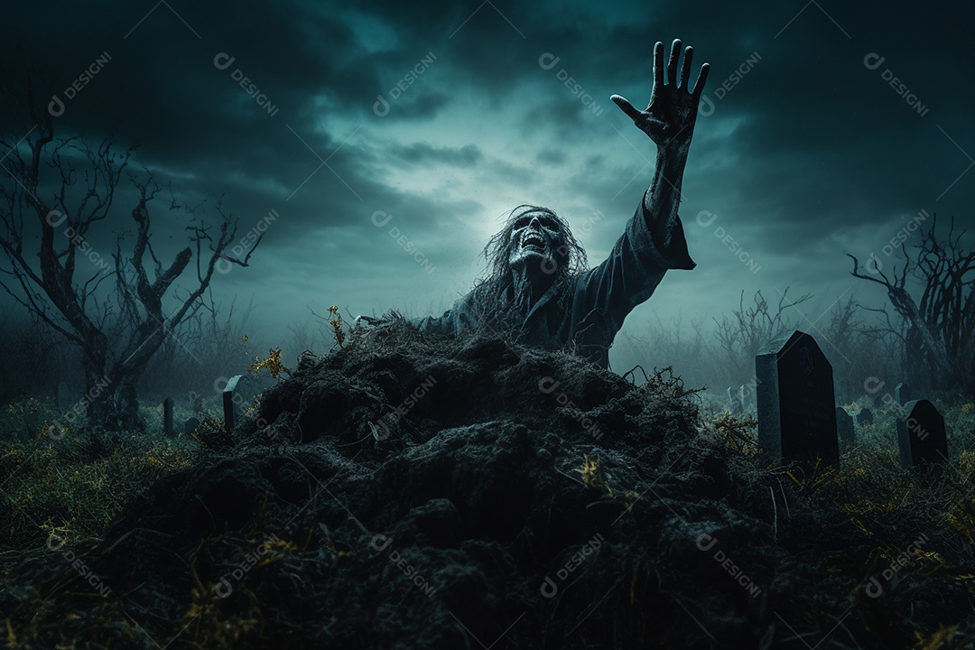 Zombie saindo da terra conceito halloween