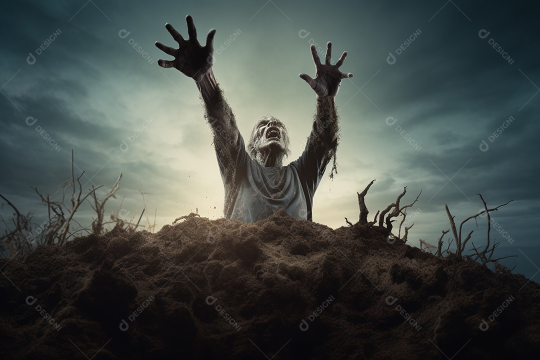 Zombie saindo da terra conceito halloween