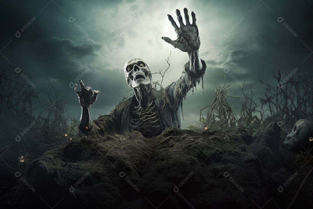 Zombie saindo da terra conceito halloween