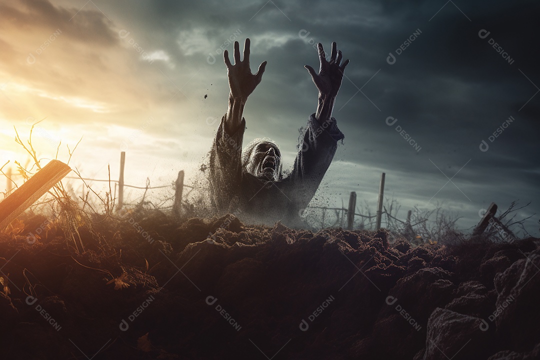 Zombie saindo da terra conceito halloween