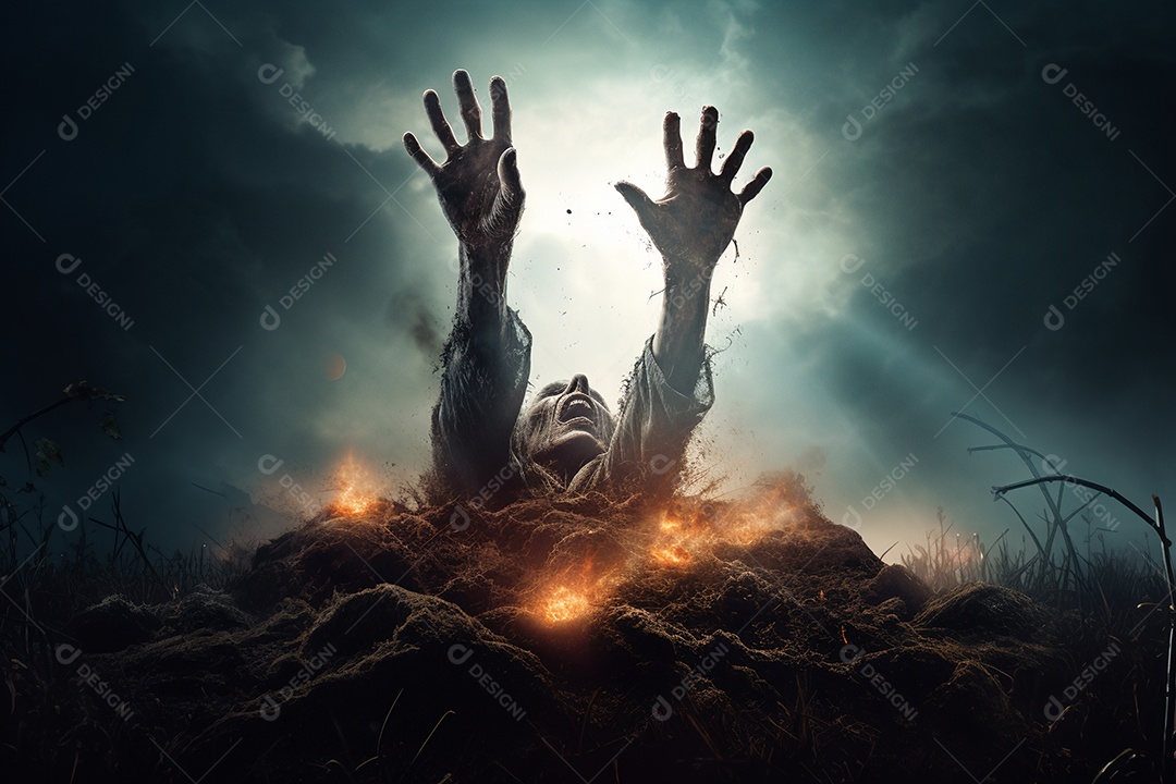 Zombie saindo da terra conceito halloween