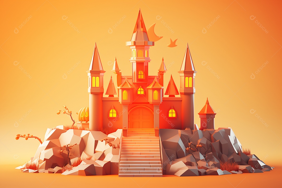 Fundo de castelo de halloween laranja