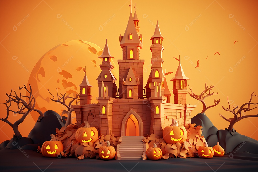 Fundo de castelo de halloween laranja