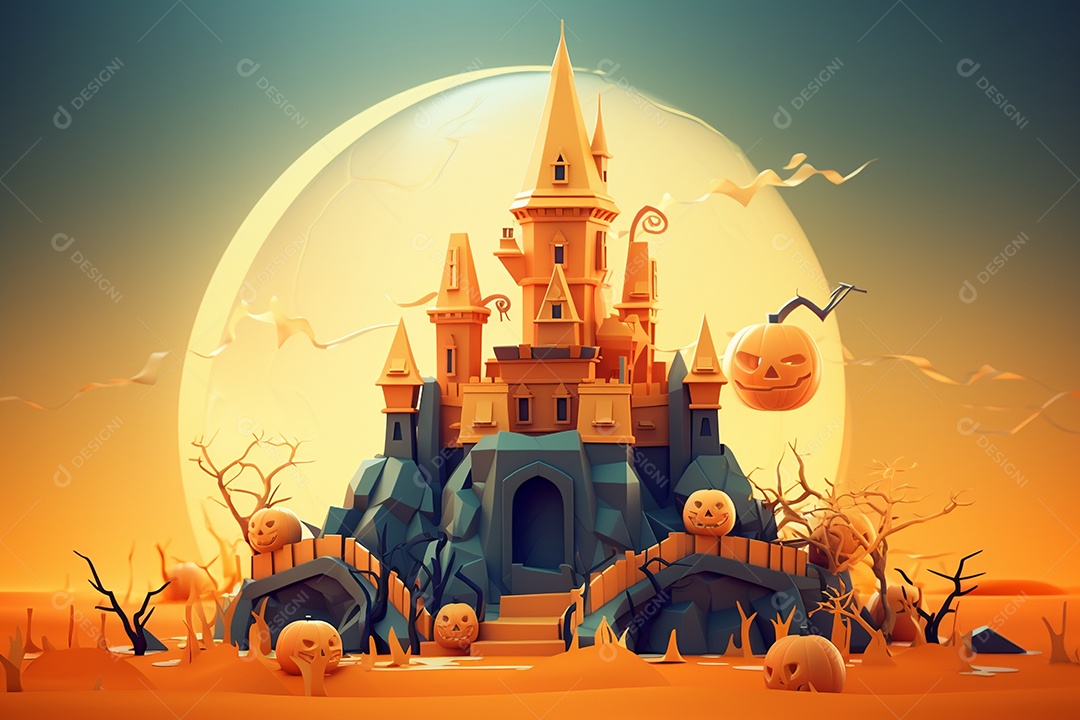 Fundo de castelo de halloween laranja