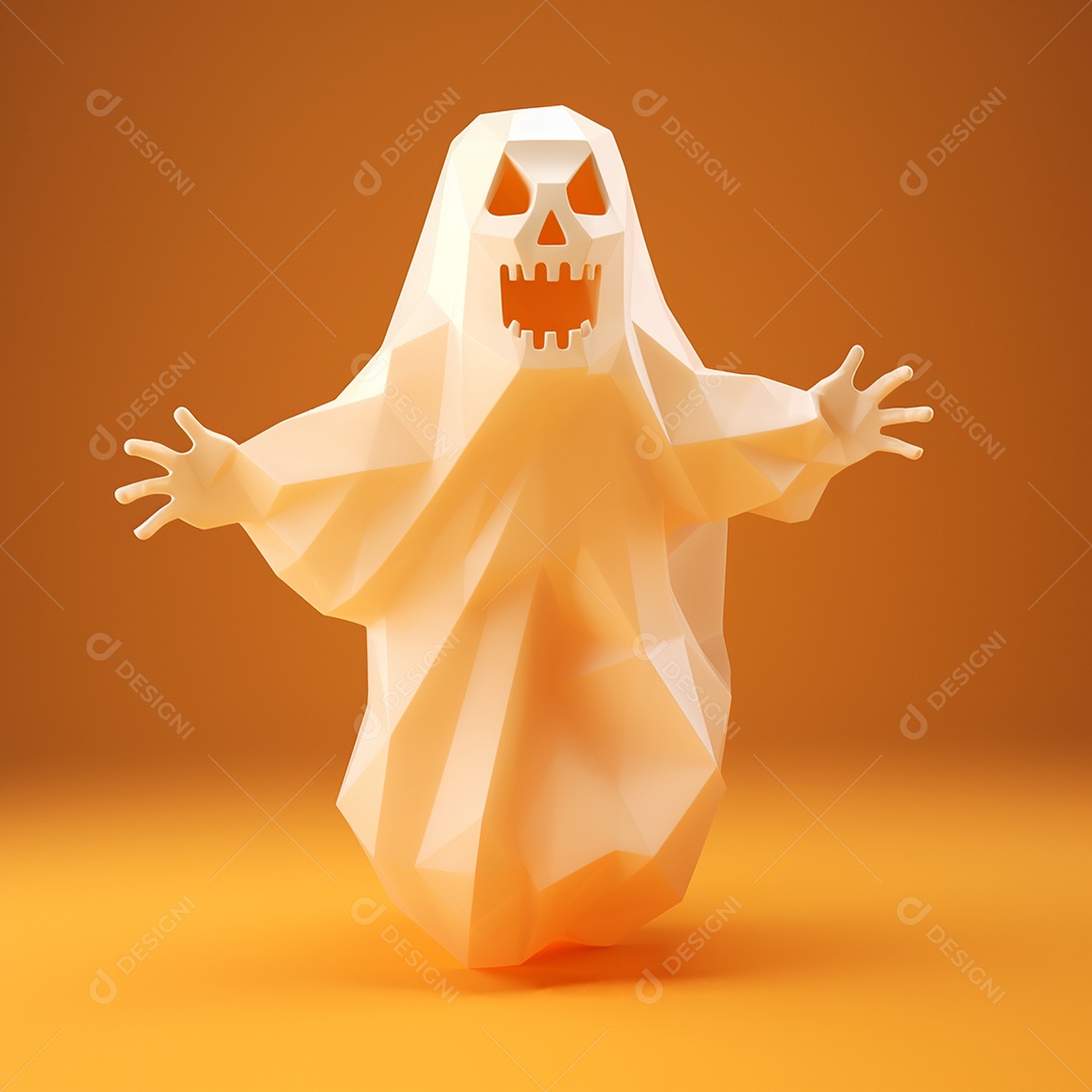 Fantasma de halloween em fundo laranja