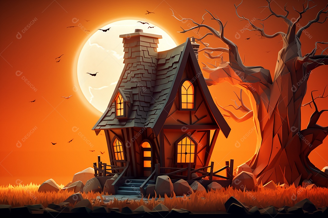 Fundo halloween casa da bruxa