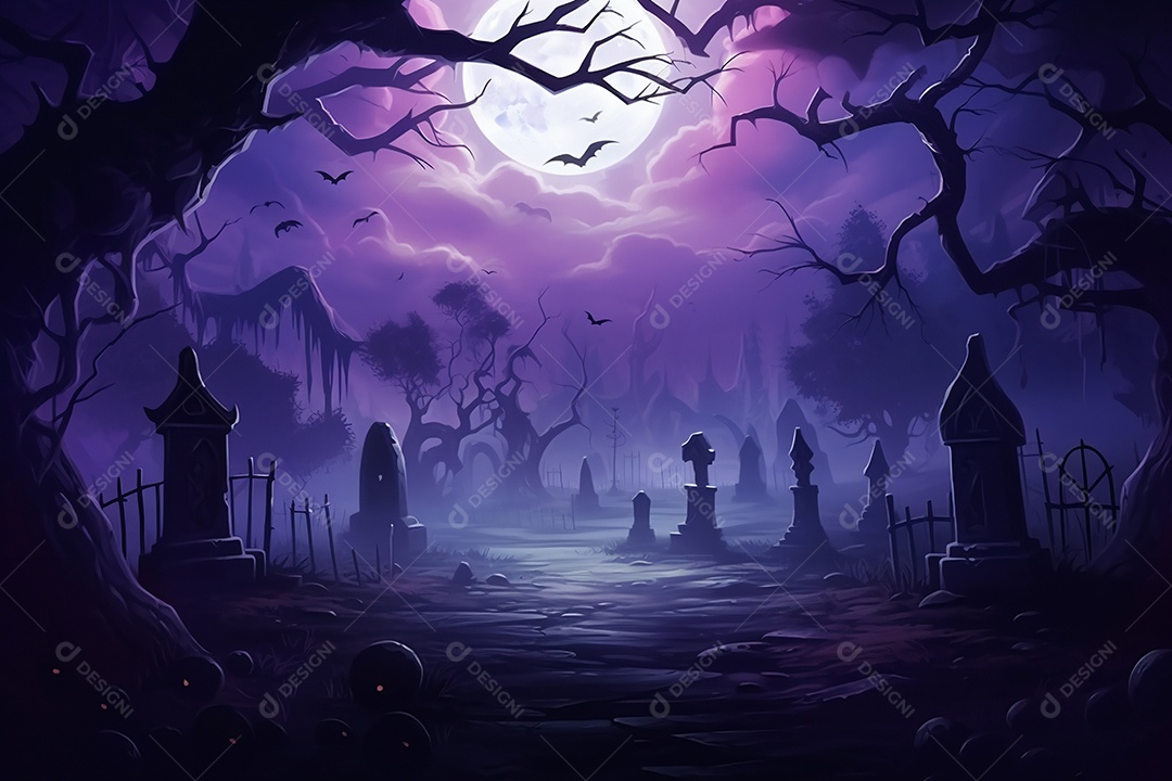 Fundo de cemitério e lanternas de abóbora para halloween