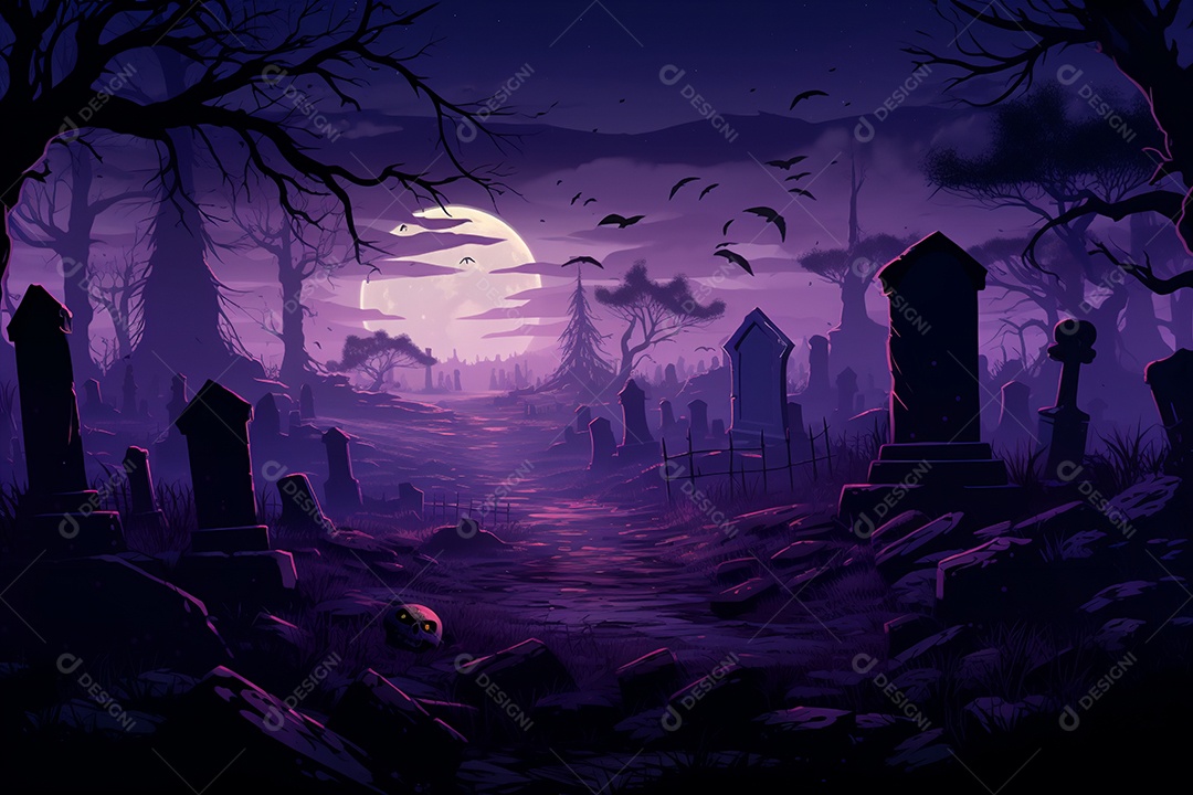 Fundo de cemitério e lanternas de abóbora para halloween