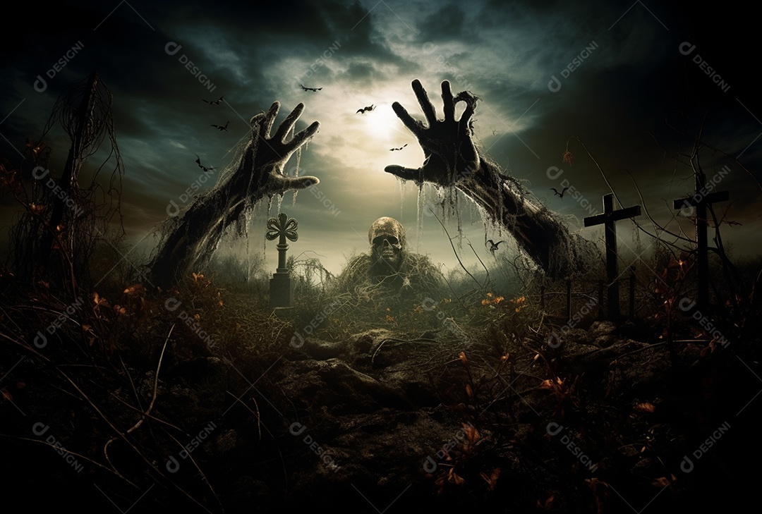 Zombie saindo da terra conceito halloween