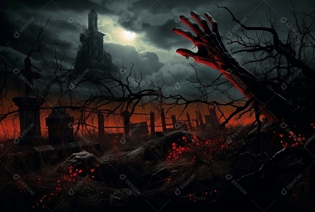 Zombie saindo da terra conceito halloween