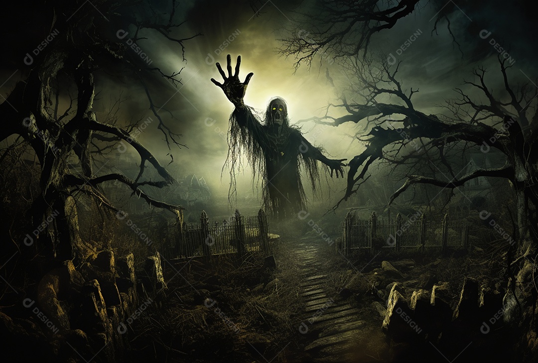 Zombie saindo da terra conceito halloween