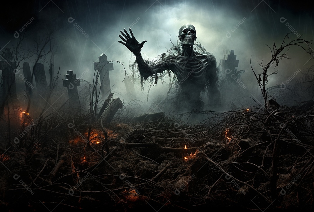 Zombie saindo da terra conceito halloween