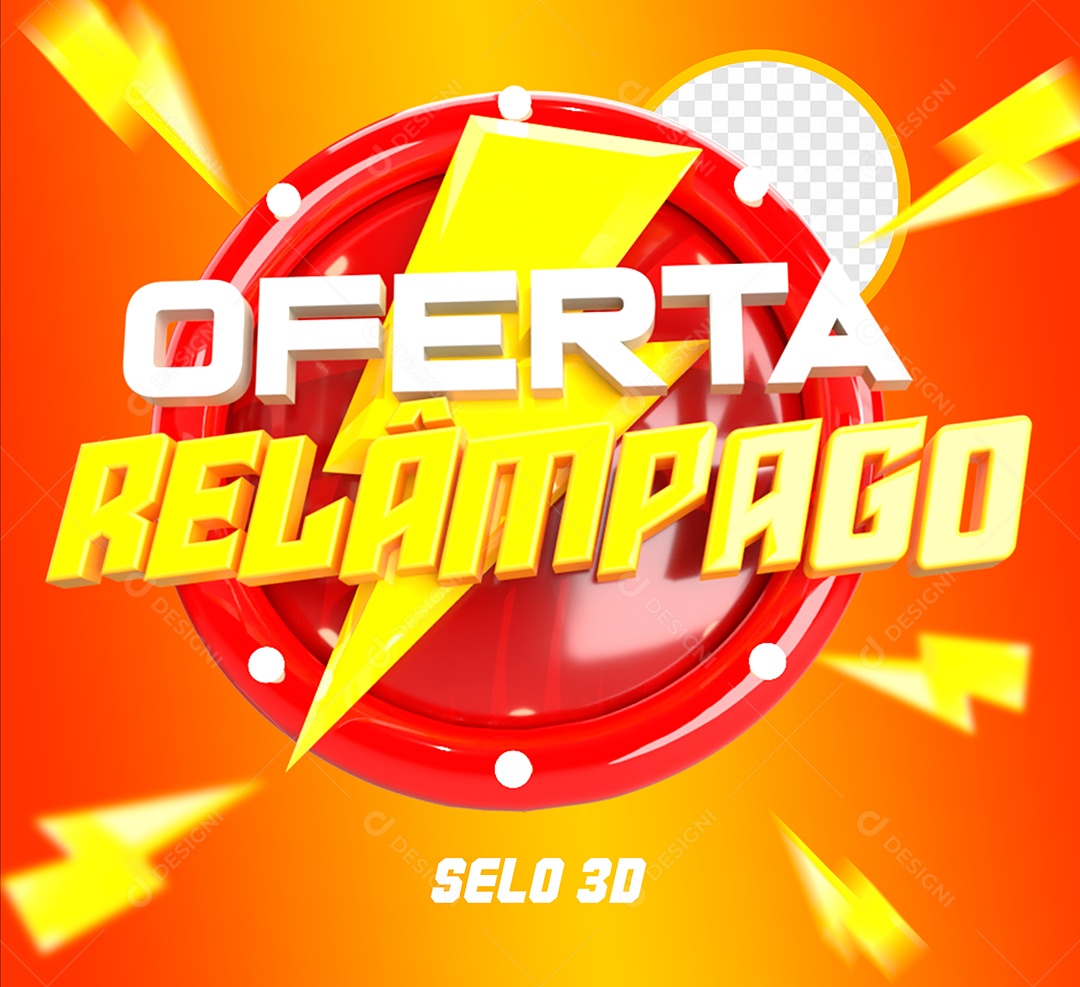 Oferta Relâmpago Selo 3D Branco Dourado para Composição PSD