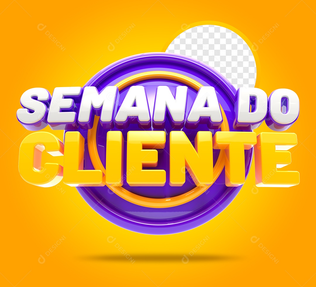 Semana do Cliente Selo 3D Branco Dourado Roxo para Composição PSD