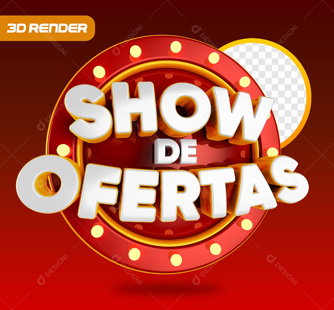 Show de Ofertas Selo 3D Branco e Vermelho para Composição PSD