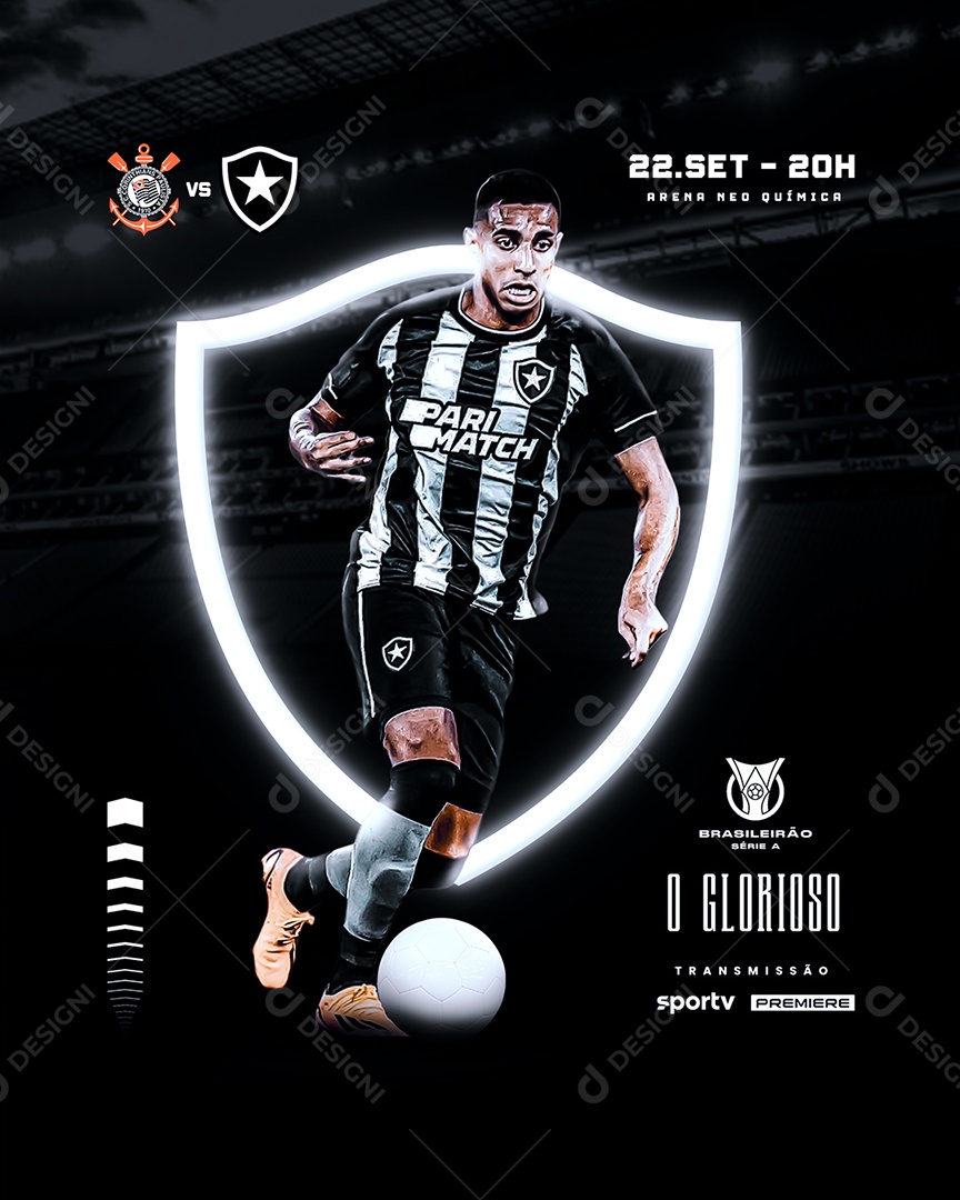 Flyer Futebol O Glorioso Botafogo X Corinthians Social Media PSD Editável