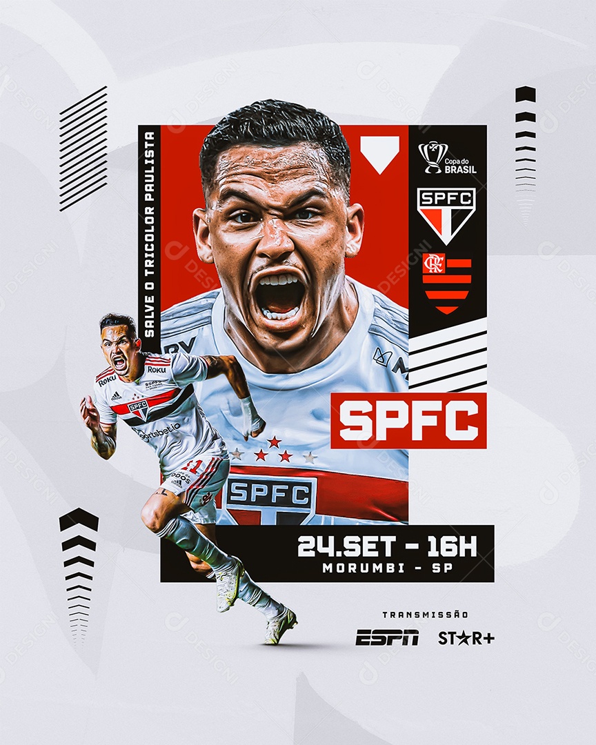 Social Media Flyer Futebol São Paulo X Flamengo Jogador Luciano PSD Editável