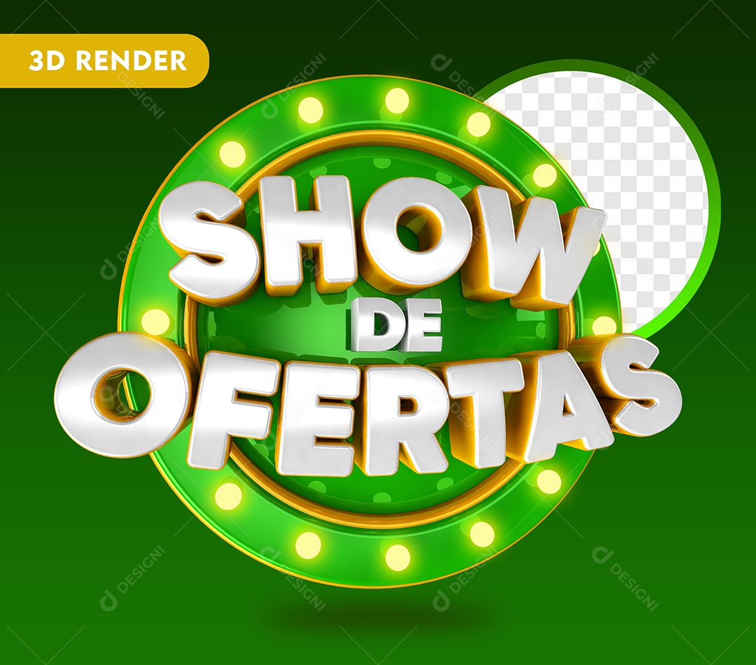 Show de Ofertas Selo 3D Branco e Verde para Composição PSD