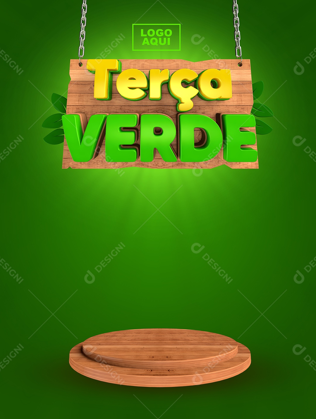 Terça Verde Selo 3D Verde Dourado para Composição PSD