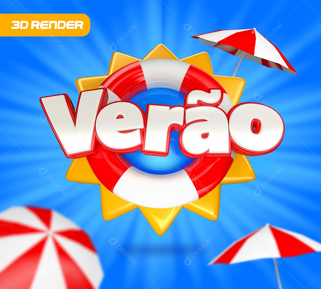 Verão Selo 3D Dourado Branco Vermelho para Composição PSD