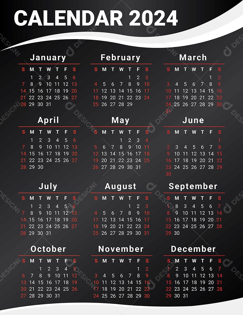 Calendário de 2024 Vetor EPS Editável