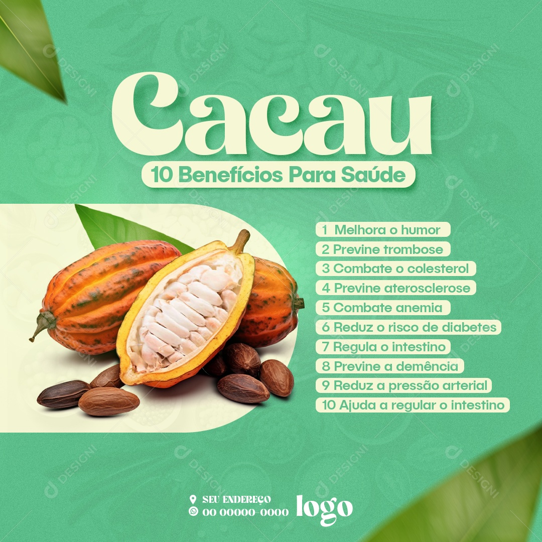 Social Media Cacau 10 Benefícios Para Saúde PSD Editável