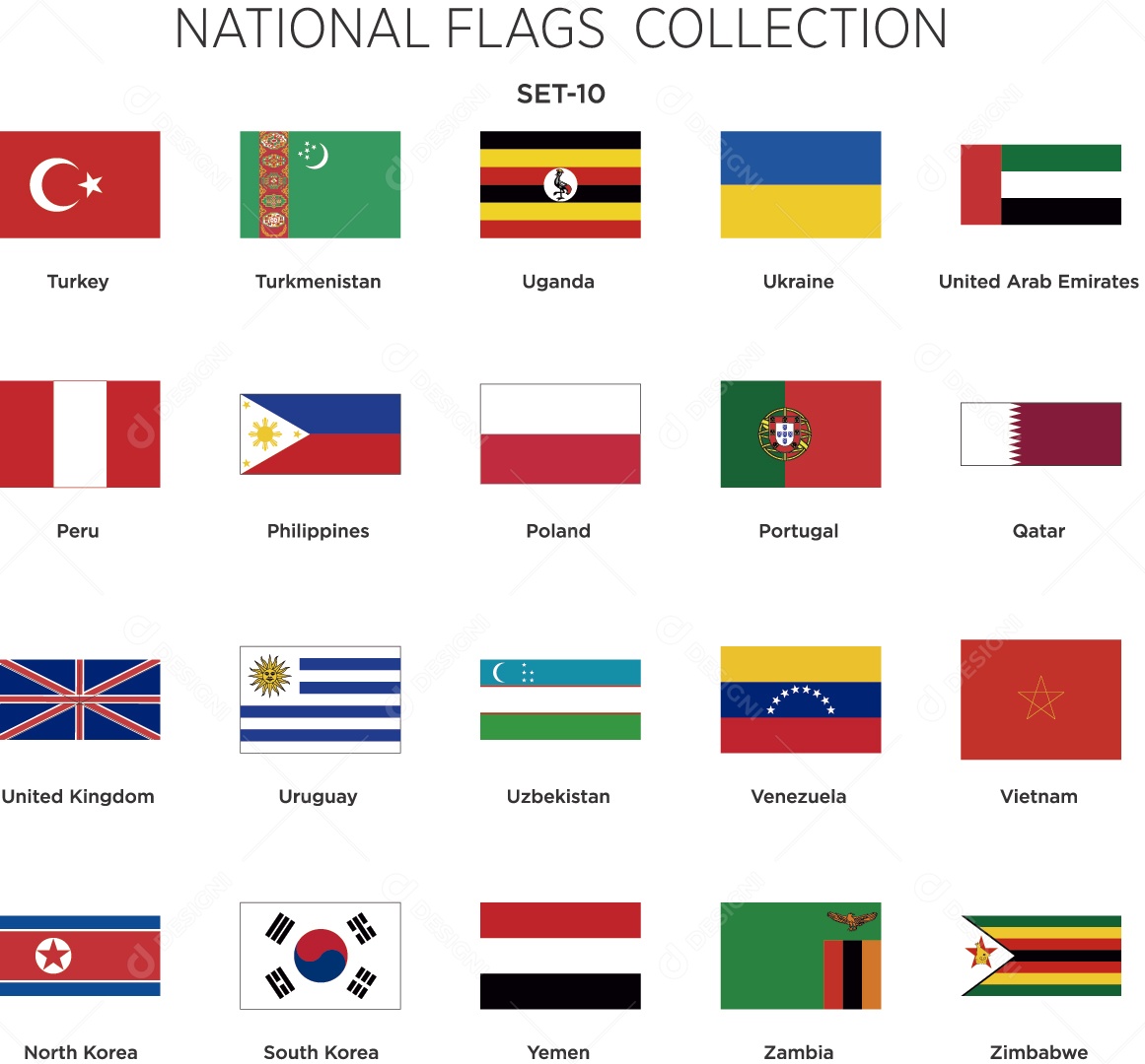 Coleção de Bandeiras de Países Ilustração Vetor EPS