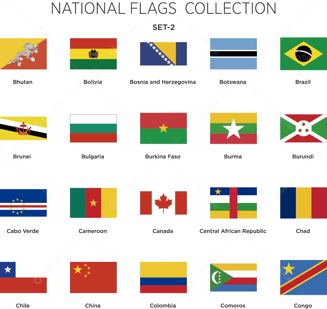 Coleção de Bandeiras de Países Ilustração Vetor EPS