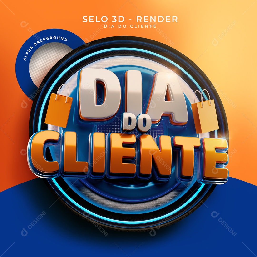 Semana Do Cliente Selo 3D Branco e Dourado para Composição PSD