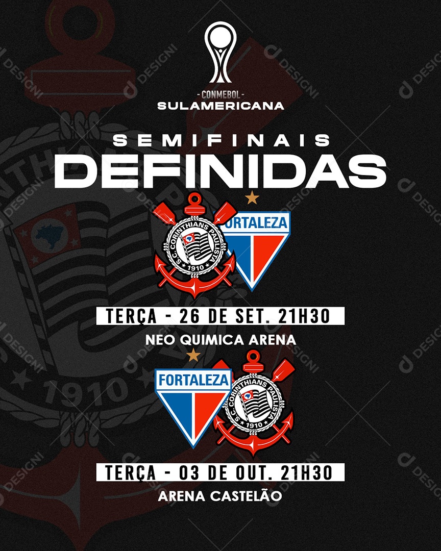 Flyer Semifinais Definidas Corinthians X Fortaleza Social Media PSD Editável