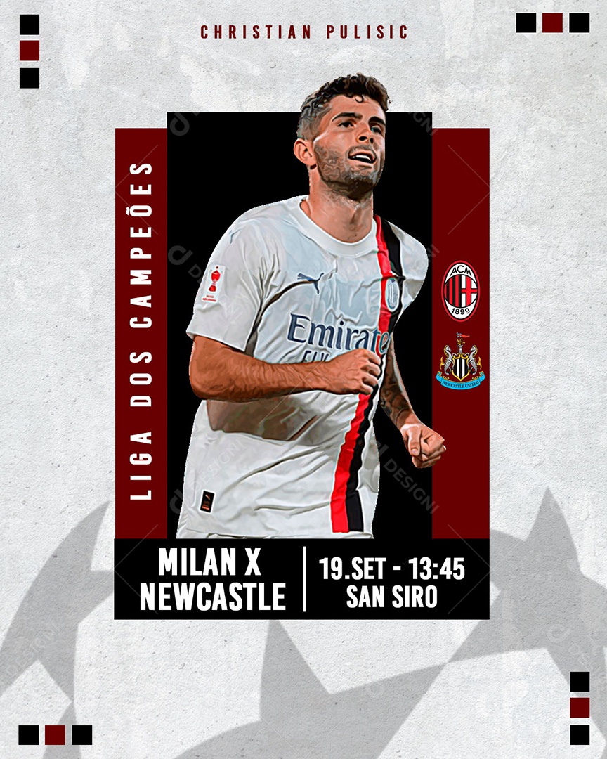 Flyer Liga Dos Campeões Milan x Newcastle Social Media PSD Editável