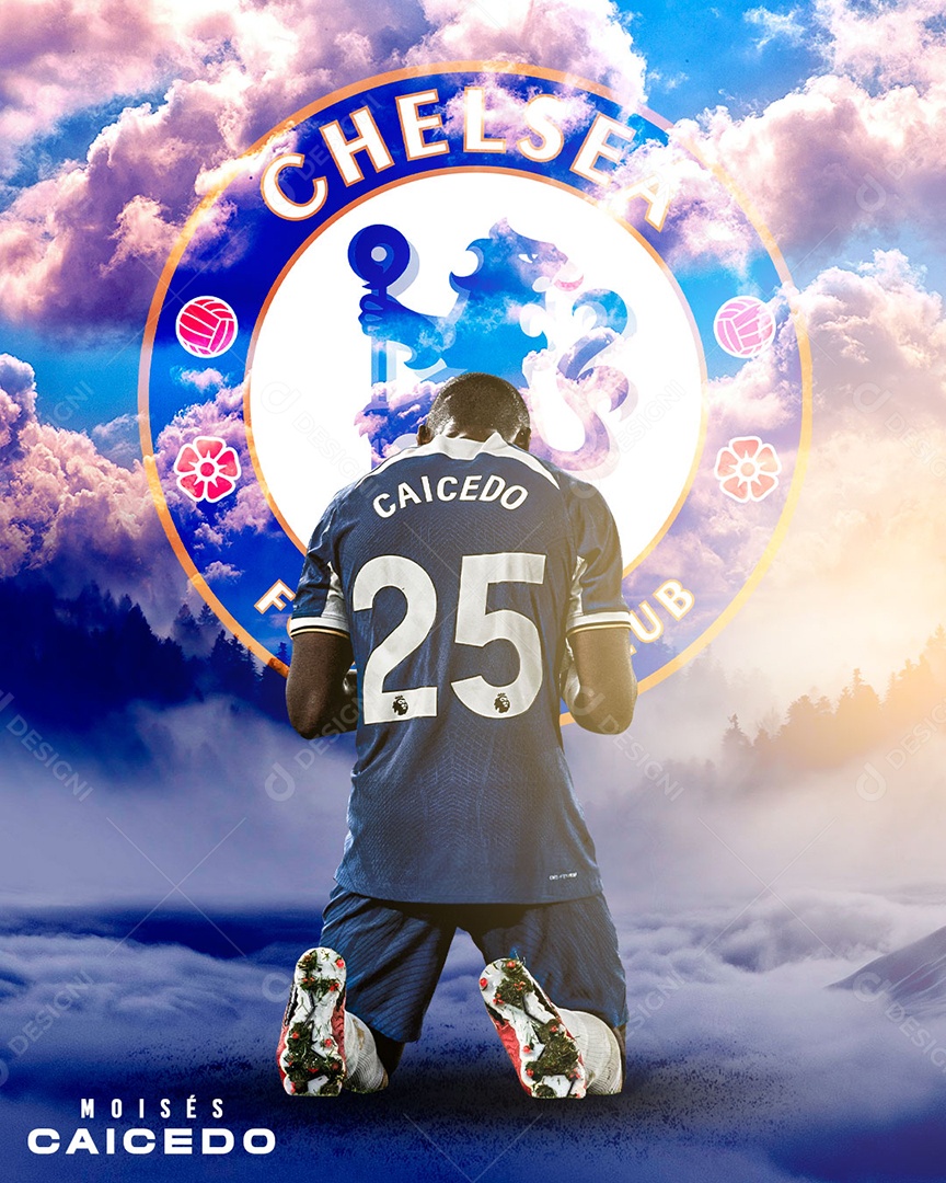 Social Media Flyer Futebol Chelsea Jogador Moisés Caicedo PSD Editável
