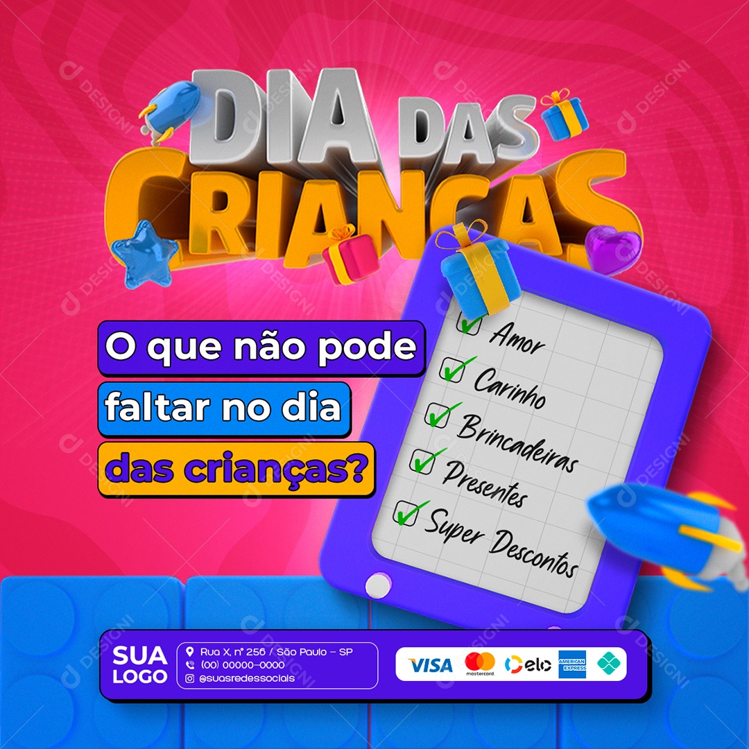 Dia das Crianças O que Não pode Faltar Amor Carinho Outros Social Media PSD Editável