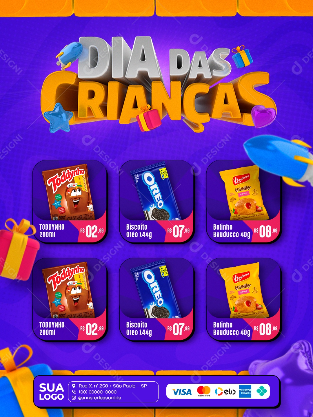 Dia das Crianças Nescau Toddynho Oreo Bolinho Social Media PSD Editável