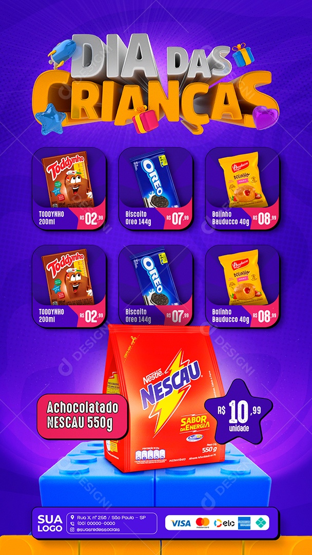Story Dia das Crianças Nescau Toddynho Oreo Bolinho Social Media PSD Editável