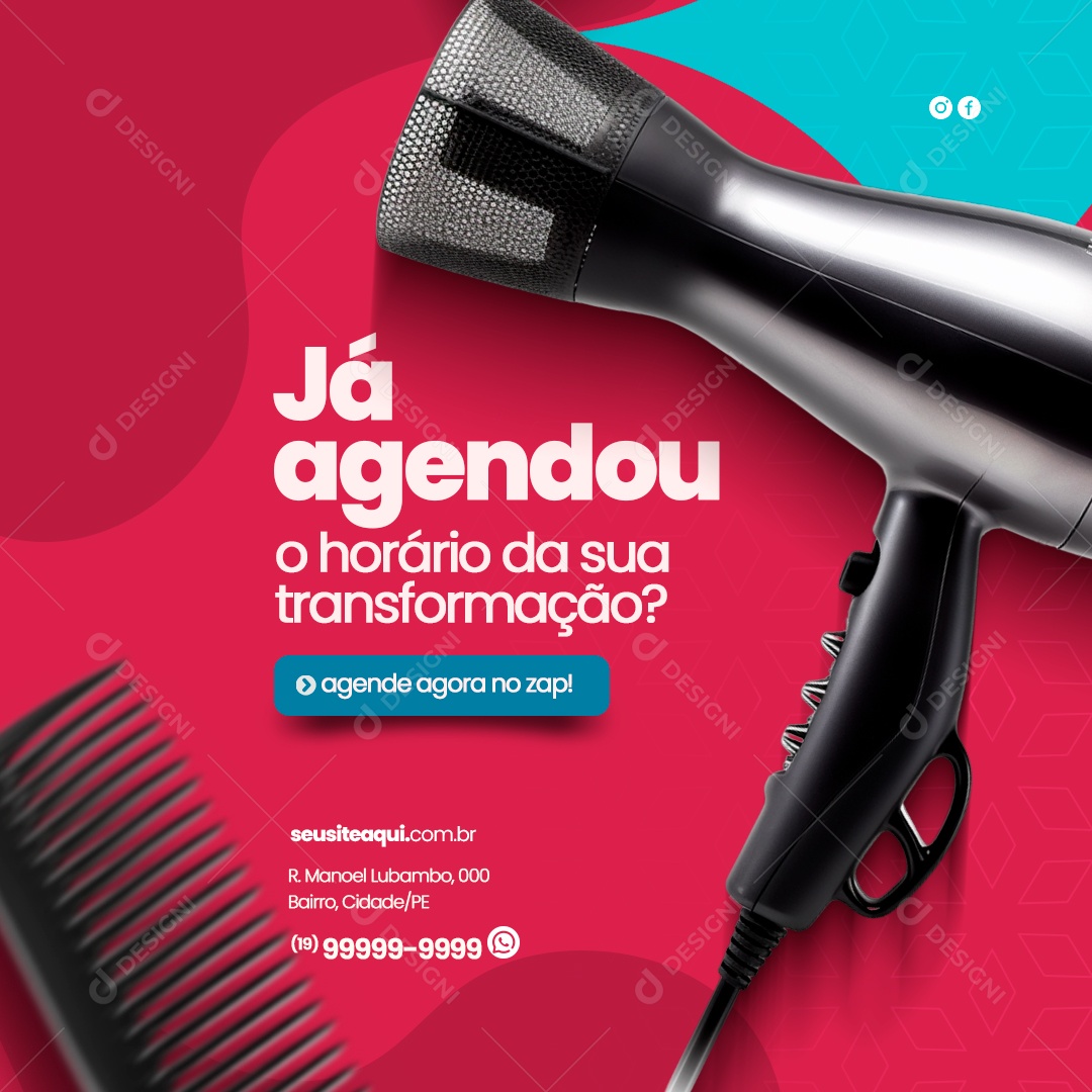 Salão de Beleza Já Agendou Social Media PSD Editável