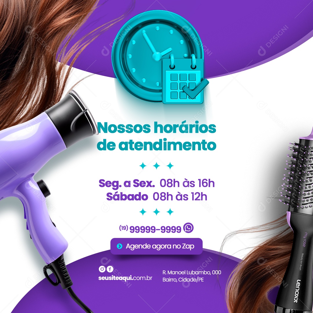 Salão de Beleza Nosso Horários de Atendimento Social Media PSD Editável