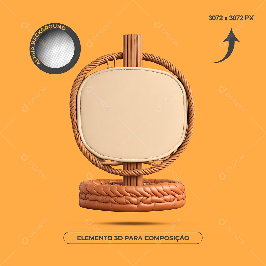 Elemento 3D Madeira Com Corda Para Composição PSD