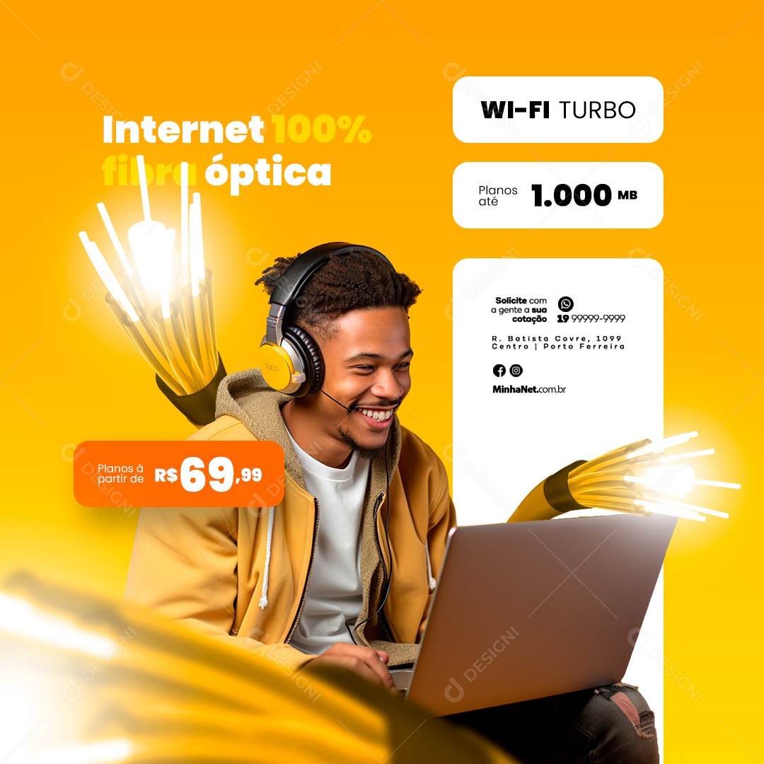 Provedor De Internet Wifi Turbo Internet 100% Fibra Óptica Social Media PSD Editável