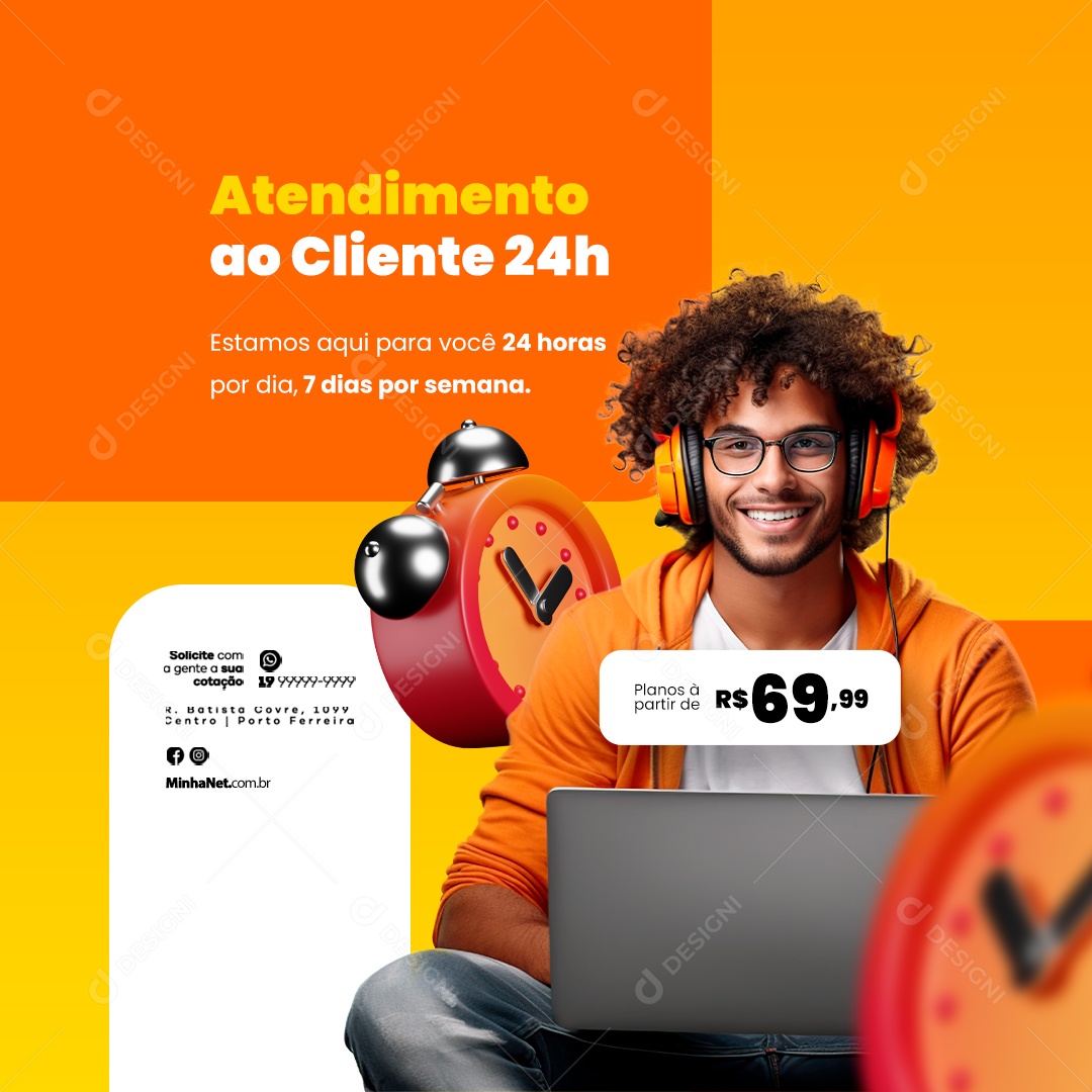 Provedor De Internet Atendimento ao Cliente 24h Social Media PSD Editável