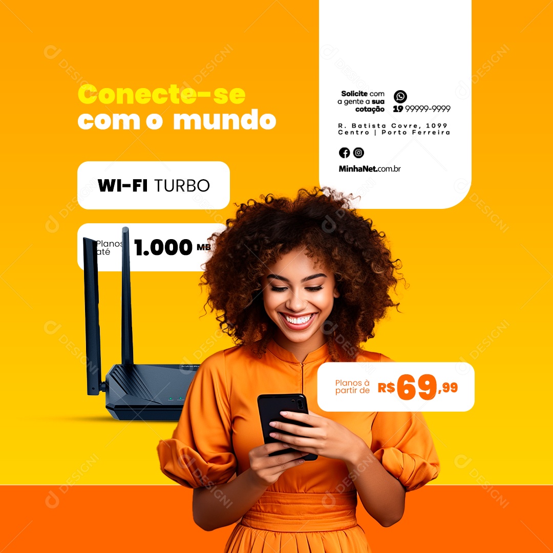 Provedor De Internet Conecte se Com o Mundo Wifi Turbo Social Media PSD Editável