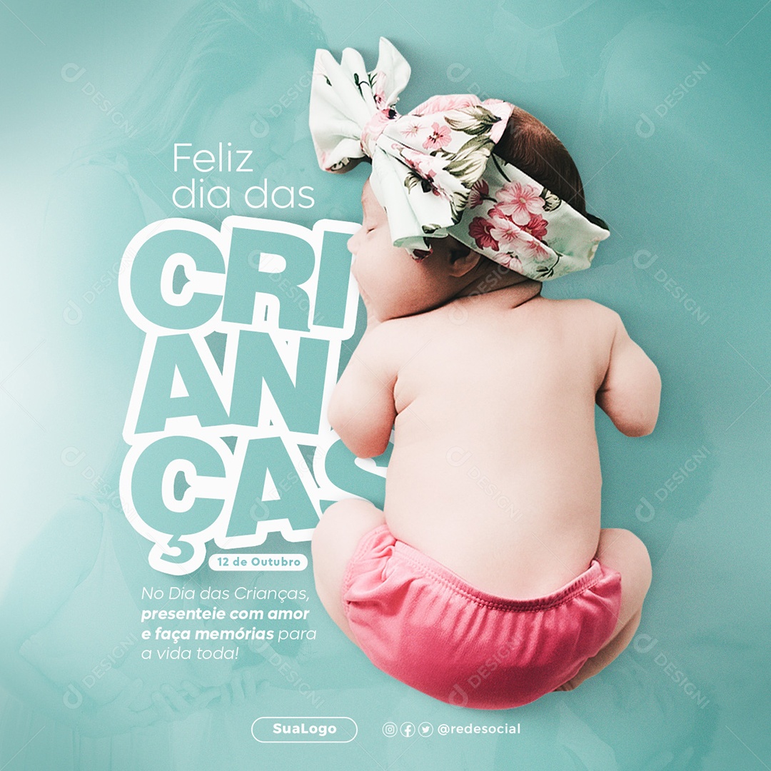 Feliz Dia Das Crianças 12 de Outubro Bebê Dormindo Social Media PSD Editável