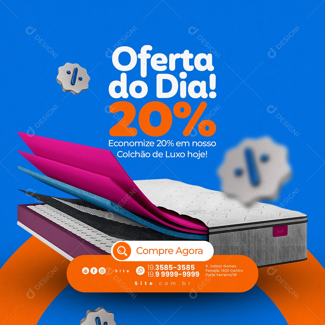 Loja De Colchões Oferta do Dia 20% Social Media PSD Editável