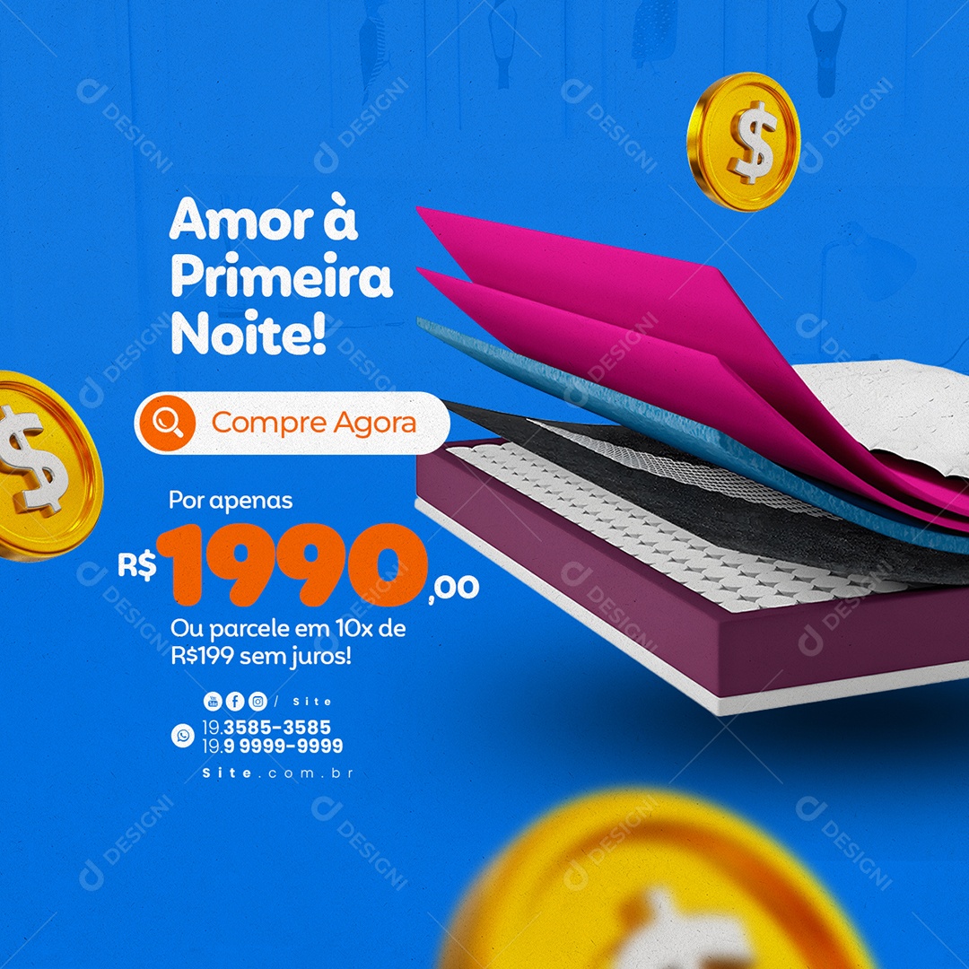 Loja De Colchões Amor à Primeira Noite Compre Agora Social Media PSD Editável