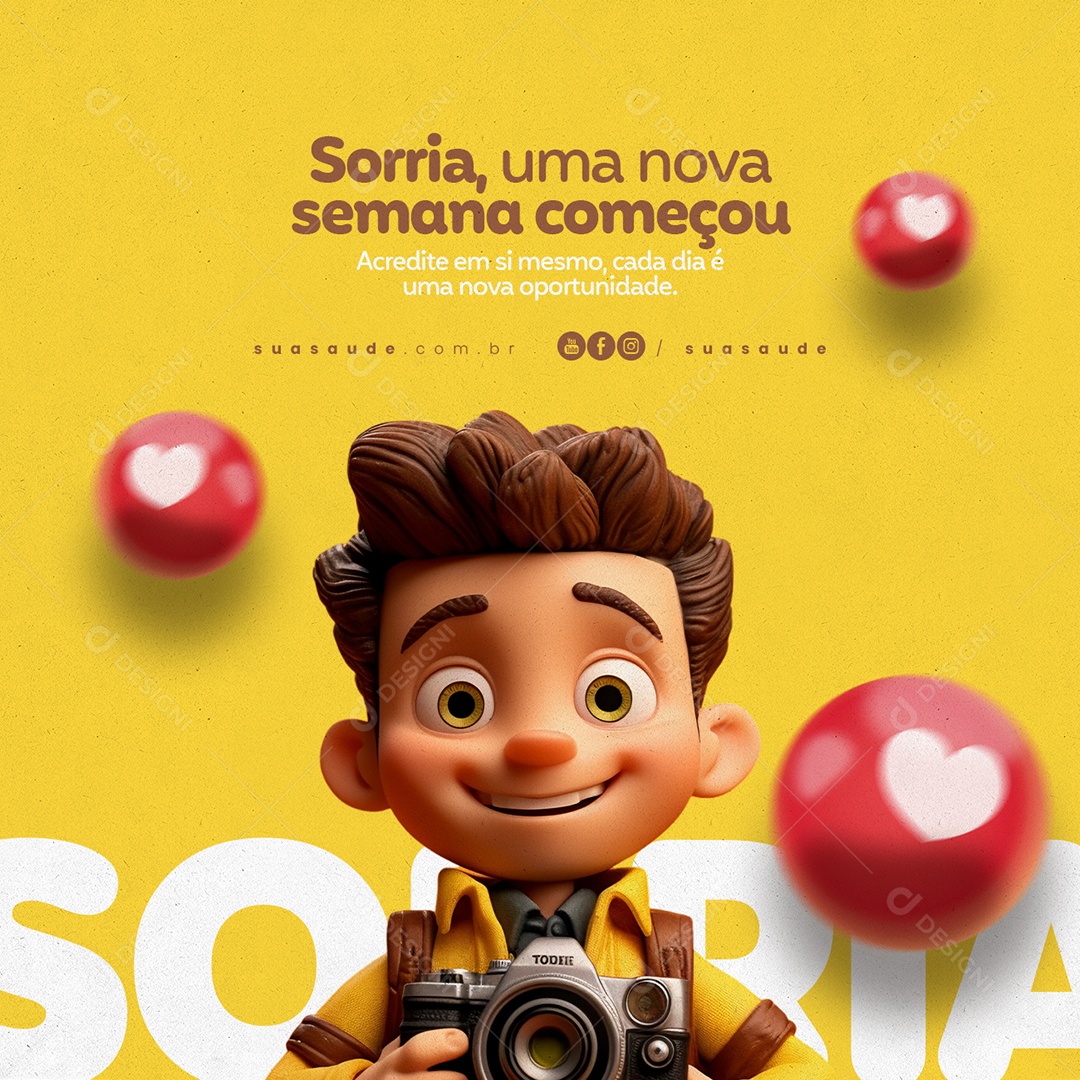 Boa Semana Frase Motivacional Sorria Uma Nova Semana Começou Social Media PSD Editável