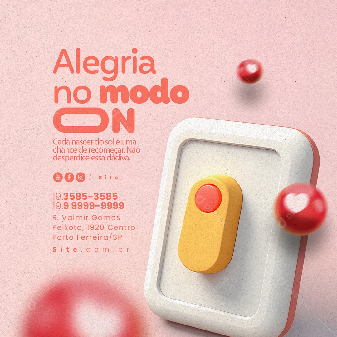 Boa Semana Frase Motivacional Alegria no Modo On Social Media PSD Editável