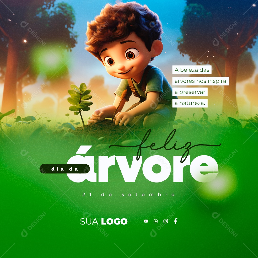 Feliz Dia da Árvore A Beleza das Árvores nos Inspira a Preservar a Natureza Social Media PSD Editável