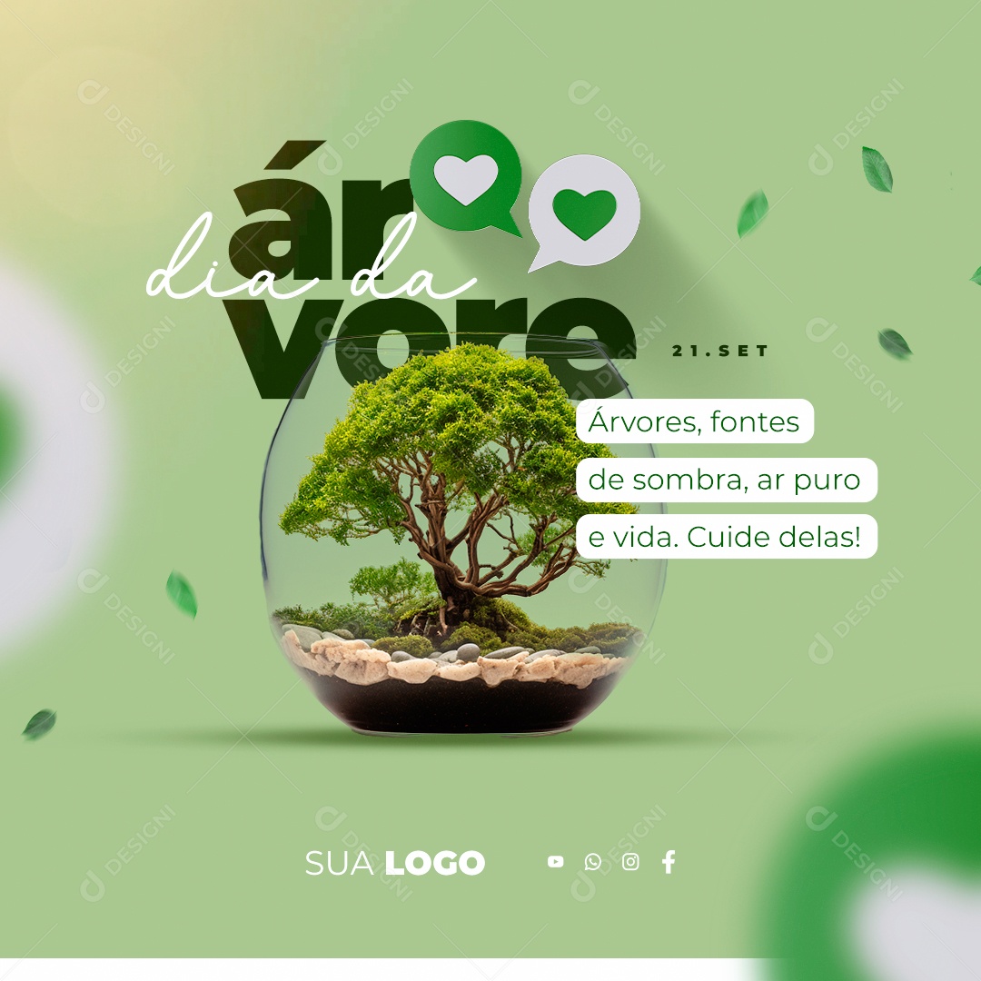 Dia da Árvore 21 de Setembro Àrvores Fontes de Sombra Ar Puro e Vida Social Media PSD Editável
