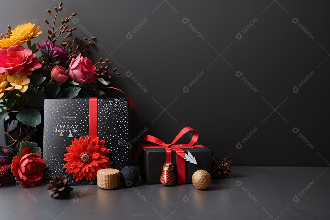 Fundo preto com decorações